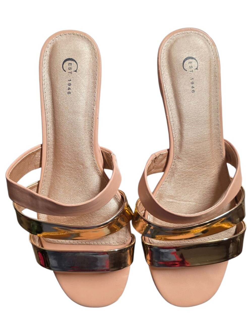Blush Slide Sandals w Metallic Colors Straps 10W